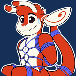 antennae_(anatomy) anthro arms_tied athletic athletic_anthro athletic_male biped blue_rope bodily_fluids bound brown_eyes dipstick_antennae eyebrows fur hands_behind_back long_tail male multicolored_antennae multicolored_body multicolored_fur nervous nervous_smile nervous_sweat outline pink_nose red_body red_fur rope simple_background solo sweat sweatdrop tail tail_tied telegram_sticker transparent_background two_tone_body two_tone_fur white_body white_fur white_outline shiuk disney lilo_and_stitch fan_character ferlo alien experiment_(lilo_and_stitch) 1:1 alpha_channel digital_drawing_(artwork) digital_media_(artwork) flat_colors