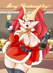 absurd_res alcohol anthro beverage big_breasts blush blush_lines braixen bray_(lucyfercomic) breasts christmas clothing container costume cup detailed_background drinking_glass female generation_6_pokemon glass glass_container glass_cup hi_res holidays huge_breasts legwear liquid lucyfercomic nintendo pokemon pokemon_(species) santa_costume smile solo stockings text thick_thighs wine wine_bottle wine_glass