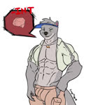 :< abs anthro athletic athletic_anthro athletic_male balls balls_expansion big_balls big_bulge big_muscles big_penis black_nose blue_visor body_size_growth bored bottomwear brown_eyes bulge bulge_growth claws clenched_teeth closed_frown closed_smile clothed clothing denim denim_bottomwear denim_clothing detailed_bulge erection expansion eyebrows fade_to_black featureless_chest finger_claws fist frown fur genital_expansion genital_outline genitals grey_body grey_fur grey_hair grey_pawpads growth hair hand_on_hip intelligence_loss jacket jeans jewelry looking_at_viewer male masculinization mouth_closed muscle_growth muscular muscular_anthro muscular_male narrowed_eyes navel necklace necklace_only no_pupils nude open_clothing open_jacket open_mouth open_smile open_topwear pants pawpads pecs pendant pendant_only penis penis_expansion penis_outline personality_change pink_penis pockets pupils raised_eyebrow red_text shirtless short_hair simple_background size_transformation smile snout solo standing tan_bottomwear tan_clothing tan_jeans tan_pants teeth text three-quarter_view topwear torn_clothing transformation vein veiny_penis white_background white_clothing white_jacket white_topwear fungimagi summercat mammal mustelid otter 1:1 animated digital_media_(artwork) flat_colors no_sound portrait short_playtime signature three-quarter_portrait webm