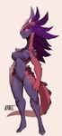 anthro breasts female genitals glowing glowing_eyes hair horn long_hair nipples purple_eyes purple_hair purple_sclera pussy simple_background solo standing kanel alyxandria unknown_species 2018 digital_media_(artwork) full-length_portrait portrait