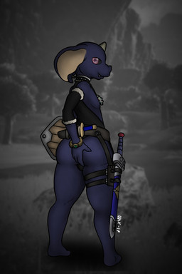 anthro belt big_butt black_sclera bottomless bulge butt clothed clothing femboy hand_on_butt horn jewelry looking_at_viewer male melee_weapon piercing shield solo sword thong underwear weapon wide_hips geno28 breath_of_the_wild nintendo the_legend_of_zelda blin_(tloz) bokoblin mammal suine 2017 2:3 digital_media_(artwork) hi_res signature