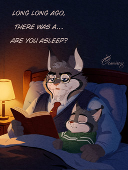 accessory anthro bed book clothing daww duo eyewear furniture glasses lamp lying male necktie on_back sleeping sweater text topwear young oravert69522 disney zootopia milton_lynxley pawbert_lynxley canada_lynx felid feline lynx mammal 3:4 english_text hi_res father_(lore) father_and_child_(lore) father_and_son_(lore) parent_(lore) parent_and_child_(lore) parent_and_son_(lore) son_(lore)