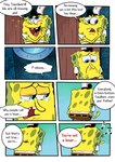 anthro bodily_fluids crying detailed_background dialogue frown male musical_note musical_symbol on_model singing smile solo speech_bubble squidward's_house symbol tears text toony pancaketiffy nickelodeon spongebob_squarepants spongebob_squarepants_(character) marine sea_sponge comic english_text hi_res