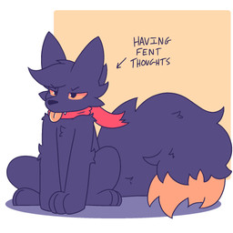 3_toes ambiguous_gender arm_tuft big_ears big_tail black_body black_eyebrows black_eyes black_fur black_nose black_tail blep cheek_tuft circular_shadow crouching dipstick_tail directional_arrow elbow_tuft eyebrow_through_hair eyebrows facial_tuft fangs feet feral feralized fur glistening glistening_eyes hair handpaw head_tuft hindpaw huge_tail humor markings narrowed_eyes orange_sclera orange_tail_tip orange_tongue paws pupils quadruped red_scarf scarf shadow shoulder_tuft simple_background sitting slit_pupils snaggle_tooth snout solo tail tail_markings teeth text toes tongue tongue_out translucent translucent_hair tuft white_background yellow_background bluebambo casualties:_unknown canid canine expie_(gunsawian) fox gunsawian hybrid mammal murid murine rat rodent 1:1 2026 aliasing colored digital_drawing_(artwork) digital_media_(artwork) english_text hi_res line_art portrait