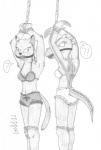 anthro ball_gag bdsm bondage bound bow_panties bow_underwear bra breasts clothing duo female gag gagged panties rope ruffled_bra ruffled_panties tail underwear limpurtikles microsoft the_elder_scrolls argonian felid khajiit mammal scalie 2012 graphite_(artwork) greyscale hi_res monochrome signature traditional_media_(artwork)