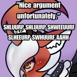 2_horns ambiguous_gender anthro black_clothing clothing collar hair horn inner_ear_fluff purple_background red_ears red_face red_horn simple_background solo spiked_collar spikes text tuft white_hair white_inner_ear_fluff mjinoct1 implied_oral absurd_res english_text hi_res meme male_(lore)