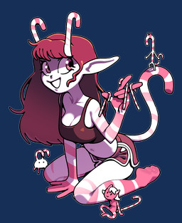 2_horns ambiguous_gender anime_style bangs big_breasts biped bottomwear bra breasts candy candy_cane cleavage clothed clothed/nude clothing dessert eyelashes female food group hair horn long_hair looking_at_viewer markings micro not_furry nude open_mouth red_eyes red_hair shorts smile sports_bra striped_arms striped_legs striped_markings striped_tail stripes tail tail_markings three-quarter_view underwear discount-supervillain demon demon_humanoid food_creature horned_humanoid humanoid living_candy mammal alpha_channel digital_media_(artwork)