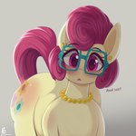 blush butt dialogue eyelashes eyewear female feral glasses hair jewelry mature_female necklace red_hair reddened_butt solo text thick_thighs wearing_glasses yellow_body pyroxtra friendship_is_magic hasbro my_little_pony mrs._shy_(mlp) equid equine mammal 1:1 absurd_res hi_res