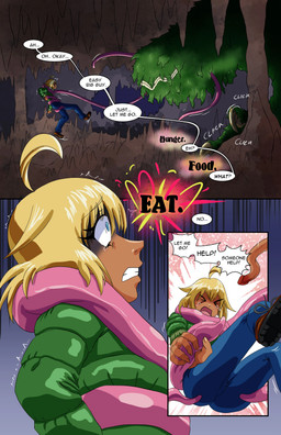 begging blonde_hair blue_bottomwear blue_clothing blue_eyes blue_jeans blue_pants bodily_fluids boots bottomwear cave claws clothing denim denim_bottomwear denim_clothing dialogue duo effect eyeless female footwear fur green_body green_fur hair jacket jeans lips male pants penis_tentacles restrained restrained_by_tentacles scared shadow shoes speech_bubble stalactite stalagmite tan_body tears tentacles text topwear yelling dr_artist alien human mammal absurd_res english_text hi_res sound