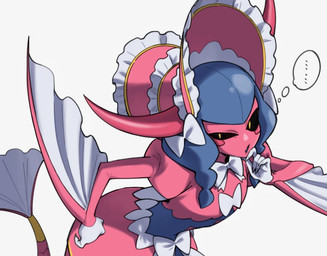 anthro black_sclera bonnet clothing female frill_(anatomy) headgear headwear living_tail membrane_(anatomy) membranous_frill pink_body pink_scales scales snake_tail solo tail unusual_anatomy unusual_tail yellow_eyes digua92537359 bandai_namco digimon digimon_liberator digimon_(species) lamiamon reptile scalie snake