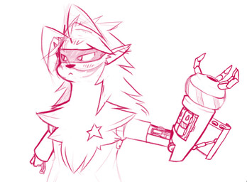 anthro cybernetic_arm cybernetic_limb female fur hair mask mechanical_arm solo star veesheep bandai_namco digimon digimon_beatbreak digimon_(species) wolvermon 2026 digital_media_(artwork) sketch