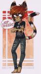 anthro clothed clothing collar ear_piercing english_text fall_out_boy felid fur hair honesty_(artist) male mammal piercing solo standing text