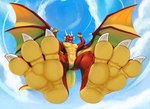 3_toes anthro barefoot big_feet biped claws countershade_feet countershade_tail countershade_torso countershading feet foot_focus hindpaw landing male muscular paws sky soles solo spread_wings tail toes wings takesu mythology darix_(darixdragon) dragon mythological_creature mythological_scalie scalie 2022 hi_res