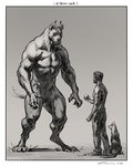 anthro ball biceps claws clothed clothing feral fetch fur group hair holding_ball holding_object larger_male male muscular muscular_anthro muscular_male nude sharp_teeth simple_background size_difference smaller_male standing tail tail_motion tailwag teeth trio taran_fiddler canid canine canis domestic_dog human mammal werecreature 2020 4:5 digital_media_(artwork) greyscale hi_res monochrome