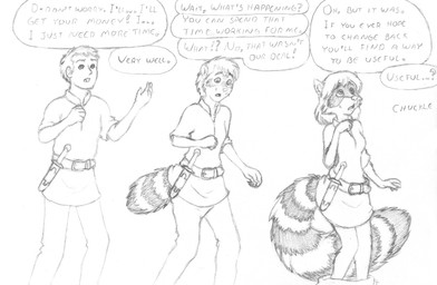 anthro base_one_layout basic_sequence belt bottomwear bottomwear_down breast_growth breasts clothed clothing dagger dialogue female fluffy fluffy_tail gender_transformation growth hair human_to_anthro linear_sequence male melee_weapon mtf_transformation offscreen_character one_row_layout open_mouth pants pants_down partially_clothed short_hair shrinking simple_background size_transformation solo species_transformation surprised tail tail_growth text three_frame_image three_frame_sequence transformation transformation_sequence weapon white_background stormpaw human mammal procyonid raccoon 2019 english_text monochrome sequence