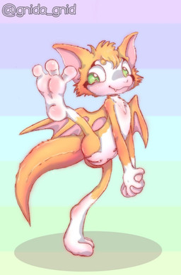 3_toes anthro barefoot blush chest_tuft facial_markings fangs feet female foot_fetish foot_focus fur genitals green_eyes hair happy head_markings markings membrane_(anatomy) membranous_wings orange_body orange_fur orange_tail orange_wings paws plantigrade shy simple_background smile soles solo standing tail teeth toes tuft vulva white_body white_fur white_paws white_sclera wings young gnida_gnid dust:_an_elysian_tail fidget_(elysian_tail) bat mammal nimbat hi_res