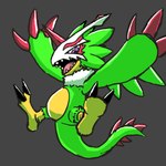 anthro beak claws feathers feet flying green_body green_feathers male mask solo talons teeth toes toothed_beak wings mekadouraku bandai_namco digimon digimon_liberator avian bird digimon_(species) pteromon 1:1 hi_res