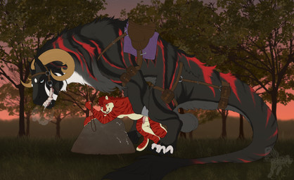 abdominal_bulge anal anal_penetration anthro anthro_on_feral anthro_penetrated balls bestiality biped claws countershade_torso countershading duo erection feet feral feral_penetrating feral_penetrating_anthro feral_penetrating_male fingers fur genitals hair horn male male/male male_on_anthro male_on_feral male_penetrated male_penetrating male_penetrating_anthro male_penetrating_male mount/rider_relations nude nude_anthro nude_male outside penetration penile penile_penetration penis penis_in_ass sex size_difference smaller_penetrated smile standing stripes tail teeth toes fenn.perrox felid feline felkin mammal 2026 digital_drawing_(artwork) digital_media_(artwork) hi_res