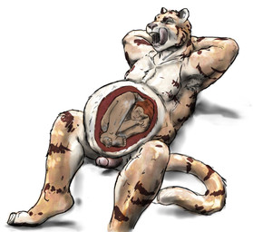 anthro anthro_pred anthro_prey balls belly big_belly duo erection eyes_closed feet forced frown fur genitals hair hands_behind_head humanoid_genitalia humanoid_penis inside_stomach internal larger_pred licking licking_lips male male/male musclegut muscular muscular_male nude nude_prey open_mouth orange_body orange_fur orange_hair penis pink_penis satisfied sharp_teeth simple_background sitting size_difference smile striped_body striped_fur stripes tail tan_body tan_fur teeth tongue tongue_out unwilling_prey vore white_background white_body white_fur willing_pred jeri_kleinlowe vore_day vore_day_2022 domestic_cat felid feline felis mammal pantherine tiger 2022 colored