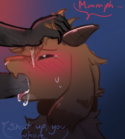 ambiguous_focus ambiguous_gender anthro anthro_on_anthro asphyxiation black_body black_fur black_nose blush blushing_profusely bodily_fluids brown_body brown_fur brown_hair choking choking_on_penis claws collar cum cum_in_mouth cum_inside degradation dominant domination/submission drooling duo eyeliner eyewear face_fucking fangs fellatio forced forced_oral forced_submission fucked_silly fur genital_fluids genitals glasses hair head_grab helpless horn humiliation irrumatio long_ears makeup male male/ambiguous male/male muffled muffled_moaning muffled_sounds muffled_speech nervous nervous_sweat oral oral_only oral_penetration penetration penile penis penis_in_mouth pulling_hair rough_oral rough_sex saliva scar scared sex slave slutty_face solo solo_focus struggling struggling_to_fit submissive submissive_anthro submissive_male sweat teeth touching_hair training wearing_glasses twinkslayer_(artist) deltarune undertale_(series) ben_(twinkslayer) zane_(twinkslayer) bovid caprine goat humanoid hybrid mammal colored digital_media_(artwork) hi_res procreate_(artwork) sketch