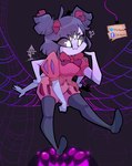 5_eyes 6_arms :3 ahoge biped black_clothing black_footwear black_hair black_sclera black_shoes bow_ribbon button_(fastener) clothed clothing cute_fangs eyelashes fangs female footwear hair hair_bun multi_arm multi_eye multi_limb pantaloons purple_body purple_skin red_clothing solo spider_web teeth twitter_handle white_eyes sakanagashima undertale undertale_(series) muffet animal_humanoid arachnid arachnid_humanoid arthropod arthropod_humanoid humanoid spider spider_humanoid 2021 hi_res