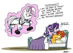 bed bed_hair bed_head box chain clothing container disguise female feral flour frustrated frustration furniture glowing glowing_horn group hair horn humor kite levitation magic male messy_hair pajamas telekinesis tired unimpressed bobthedalek a_christmas_carol friendship_is_magic hasbro my_little_pony mythology starlight_glimmer_(mlp) sunburst_(mlp) trixie_(mlp) equid equine ghost mammal mythological_creature mythological_equine spirit undead unicorn 2020