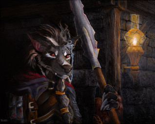 anthro cigarette female lamp lantern military red_eyes soldier solo warrior weapon feodorath blizzard_entertainment warcraft sibilla_(feodorath) canid mammal werecanid werecreature worgen hi_res oil_painting_(artwork) painting_(artwork) traditional_media_(artwork) traditional_painting_(artwork)