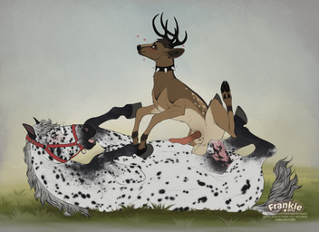 anal anal_orgasm anal_penetration anatomically_correct anatomically_correct_genitalia anatomically_correct_penis animal_genitalia animal_penis antlers balls black_spots breath bridle brown_body brown_fur cervine_genitalia cervine_penis collar duo ejaculation equine_genitalia equine_penis eyewear feral feral_on_feral feral_penetrated feral_penetrating feral_penetrating_feral fur genitals glasses hands-free hooves horn interspecies looking_at_another lying male male/male markings on_back on_grass orgasm panting penetration penile penile_penetration penis penis_in_ass round_glasses saggy_balls sex simple_background size_difference smaller_penetrated spiked_collar spikes spots spotted_body spotted_fur text white_body white_fur fenn.perrox ferael hector_(fenn.perox) appaloosa deer equid equine horse mammal digital_media_(artwork) english_text hi_res
