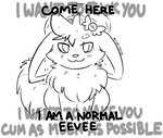 bedroom_eyes clothing explicit_text female feral hat headgear headwear imminent_rape imminent_sex looking_at_viewer narrowed_eyes seductive smile solo tail text conditional_dnp sinfulkitz nintendo pokemon iku_(ikitsunyan) eevee generation_1_pokemon pokemon_(species) english_text meme monochrome sketch