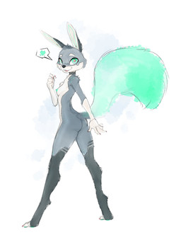 anthro breasts female fur green_body green_eyes green_fur grey_body grey_fur nude small_breasts solo standing white_body white_fur hush_button mammal rodent sciurid tree_squirrel character_request hi_res