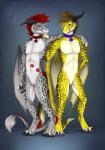 4_toes anthro brown_hair digitigrade duo feet green_eyes grey_body grey_scales hair horn male nude red_hair scales simple_background smile tail toes yellow_body yellow_scales minerea mythology dragon hybrid mythological_creature mythological_scalie scalie 2019 digital_media_(artwork) hi_res