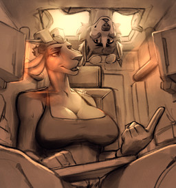 anthro athletic athletic_anthro athletic_female big_breasts bra breasts clothed clothing cockpit duo eyewear female fur glasses gloves hair handwear horn looking_at_another male male/female nipple_outline smile sports_bra talking_to_another teeth underwear vehicle mixnmatt amber_(mixnmatt) austin_(mixnmatt) border_collie bovid canid canine canis caprine collie domestic_dog goat herding_dog mammal pastoral_dog sheepdog digital_media_(artwork)
