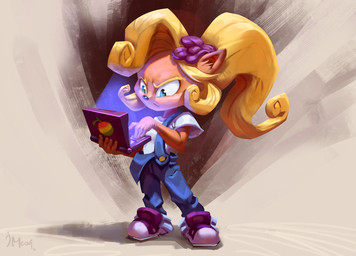 accessory anthro clothing computer electronics female flower flower_in_hair footwear hair hair_accessory laptop long_hair plant ponytail solo isaiahmesq activision crash_bandicoot_(series) coco_bandicoot bandicoot mammal marsupial hi_res signature