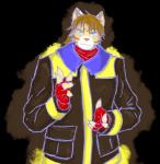 anthro blue_eyes clothed clothing hair kerchief long_hair looking_at_viewer simple_background solo tolbi konami metal_gear revolver_ocelot tolbi_angara felid feline leopardus mammal ocelot 2015 alpha_channel