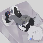 anthro bed bedding black_body black_fur blood blue_eyes blush blush_lines bodily_fluids butt butt_grab claws duo ear_piercing ears_down facial_scar female fluffy fluffy_tail fur fur_markings furniture gaming grey_body grey_fur hair hand_on_butt inner_ear_fluff licking love male male/female markings nosebleed paws piercing pivoted_ears playing_video_game romantic romantic_couple scar simple_background smile tail tongue tongue_out tuft white_hair sosulin balatro made_in_abyss nintendo nintendo_switch baishu fan_character sato_(kabsfy) lagomorph leporid mammal narehate rabbit 1:1 absurd_res hi_res brother_(lore) brother_and_sister_(lore) incest_(lore) sibling_(lore) sister_(lore)