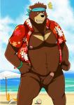 absurd_res accessory aloha_shirt anthro ball balls bandanna beach beach_ball bear bearlovestiger13 biped black_nose blush bottomless bracelet brown_balls brown_body brown_fur brown_penis clothed clothing cloud day detailed_background emanata erection fur genitals glans headband hi_res humanoid_genitalia humanoid_penis inflatable jewelry kenji_mikazuki kerchief looking_at_viewer male mammal morenatsu multicolored_body multicolored_fur nipples open_clothing open_mouth open_shirt open_smile open_topwear outside pattern_clothing pattern_shirt pattern_topwear penis pink_glans pink_nipples sand seaside shirt sky smile solo source_request standing tan_body tan_fur topwear towel two_tone_body two_tone_fur umbrella water