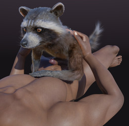 5_fingers 5_toes anthro biped black_nose brown_body brown_eyes brown_fur cheek_tuft claws cybernetics dipstick_ears duo ear_markings erection facial_markings facial_tuft feet finger_claws fingers foreskin fur genitals glans gradient_background head_markings hug human_on_anthro humanoid_genitalia humanoid_penis interspecies lying machine male male/male markings mask_(marking) multicolored_body multicolored_ears multicolored_fur muscular muscular_male nude pawpads penis pink_penis plantigrade purple_background retracted_foreskin ring_(marking) ringed_tail sex simple_background size_difference smile striped_markings striped_tail stripes tail tail_markings toe_claws toes tuft whiskers white_body white_ear_tips white_fur rasterraccoon disney guardians_of_the_galaxy marvel rocket_raccoon human mammal procyonid raccoon 3d_(artwork) blender_(artwork) digital_media_(artwork) hi_res