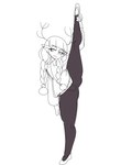 bottomwear braided_hair braided_pigtails clothing female flexible hair horn one_leg_up pigtails raised_leg solo splits spread_legs spreading standing tight_bottomwear tight_clothing vertical_splits sillyniko alba_(sillyniko) human mammal 4:5 hi_res sketch