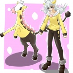 1:1 alternate_species animal_humanoid bottomwear clothing costume duo female feral footwear generation_2_pokemon genetic_chimerism girafarig giraffid giraffid_humanoid hair horn humanoid humanoidized living_tail long_hair low_res mammal mammal_humanoid nintendo ossicone pants pokemon pokemon_(species) pokemon_costume pokemon_humanoid pokemorph ranphafranboise shoes tail tail_head tail_mouth unusual_anatomy unusual_tail white_hair
