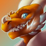 anthro blue_eyes cheek_horn facial_horn horn male nose_horn orange_body orange_scales scales solo shirahoshid mythology chem_(dragon_chem) dragon mythological_creature mythological_scalie scalie 1:1