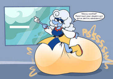 ageplay big_diaper bodily_fluids breasts clothing cloud_hair dialogue diaper diaper_puff dress female genital_fluids hair half-closed_eyes huge_diaper infantilism looking_at_viewer narrowed_eyes ponytail raised_leg roleplay solo speech_bubble talking_to_viewer text unclean_diaper urine used_diaper using_diaper wet_diaper wetting wetting_diaper dummydoodles deltarune undertale_(series) elnina_(deltarune) darkner elemental_creature elemental_humanoid humanoid 2025 alternate_version_at_source english_text hi_res