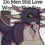 anthro big_breasts blush breasts female glistening glistening_body looking_aside purple_body short_body slightly_chubby solo thick_thighs darkeve do_men_still_love_women_this_size azzie_(darkeve) amphibian axolotl marine mole_salamander salamander meme