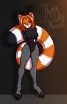 abstract_background anthro big_breasts big_tail biped breasts bunny_costume clothed clothing costume female fishnet_clothing footwear high_heels platform_footwear platform_heels shoes simple_background solo standing stripes tail rearhwhitetail ailurid mammal red_panda absurd_res hi_res