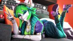 anthro clothed clothing female fur green_hair hair looking_at_viewer lying smile solo white_body white_fur saimon hi-rez_studios paladins_(game) salt_(paladins) canid canine fox humanoid mammal 16:9 2021 3d_(artwork) digital_media_(artwork) hi_res source_filmmaker_(artwork) widescreen