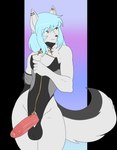 anthro big_penis biped ear_piercing femboy fingers foreskin genitals glans hair half-erect humanoid_genitalia humanoid_penis male penis piercing solo tail munkeesgomu canid canine mammal alpha_channel hi_res