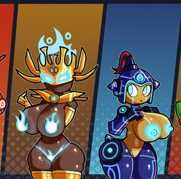 abstract_background areola armor big_breasts biped blue_eyes breasts brown_body clothed clothing duo female fire front_view genitals headgear headwear helmet huge_breasts legwear looking_aside nipples non-mammal_nipples not_furry plant small_waist thick_thighs unconvincing_armor vulva wide_hips doregami electronic_arts plants_vs._zombies plants_vs._zombies_heroes popcap_games captain_combustible wall-knight elemental_creature elemental_humanoid flora_fauna humanoid plant_humanoid torchwood_(pvz) wall-nut 2023 digital_drawing_(artwork) digital_media_(artwork) hi_res