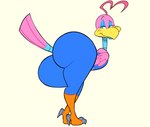 2023 2d_animation ambiguous_gender animated anthro avian big_butt bird blue_eyes bottomwear butt clothing looking_at_viewer looking_back looking_back_at_viewer loop mrs.mayhem pants pink_body presenting presenting_hindquarters shaking_butt short_playtime simple_background solo thick_thighs tight_clothing topwear tube_top vimhomeless white_background wide_hips