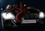 anthro biped breasts car claws dipstick_tail female lying markings nipples nude on_back solo tail tail_markings toe_claws vehicle winterbalg bmw raitsh_(character) canid canine fox mammal 2011