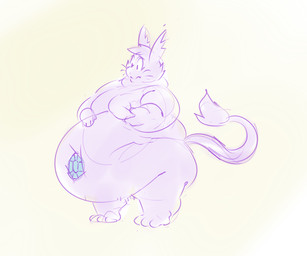 3_toes 4_fingers 5_fingers anthro belly belly_gem big_belly cheek_tuft closed_frown eyebrows facial_tuft fat_arms featureless_chest feet fingers fluffy_ears frown fur gem hair holding_moob huge_belly light long_tail looking_at_own_belly male male_anthro moob_squish moobs mouth_closed no_pupils noseless nude nude_anthro nude_male obese obese_anthro obese_male overweight overweight_anthro overweight_male purple_body purple_eyebrows purple_eyes purple_fur purple_hair purple_line_art purple_tail purple_tail_tuft purple_whiskers sapphire_(gem) short_hair simple_background solo standing straight_legs tail tail_tuft thick_neck thick_thighs thin_eyebrows toes tuft whiskers white_background retrowave_(artist) kappa_mikey guano_(kappa_mikey) mammal unknown_species 2018 colored colored_line_art colored_sketch digital_drawing_(artwork) digital_media_(artwork) english_description full-length_portrait lighting portrait shaded sketch