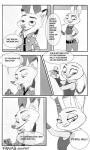 anthro carrying_another duo female fur holidays male on_shoulders text frava8 christmas disney zootopia judy_hopps nick_wilde canid canine fox lagomorph leporid mammal rabbit red_fox true_fox 3:5 absurd_res comic english_text hi_res monochrome